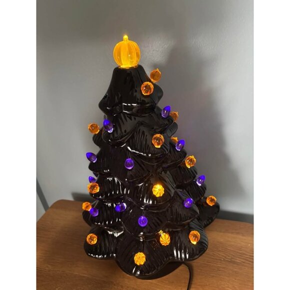 Mr Halloween Ceramic Black with Lights Nostalgic Tree 14” Mr Christmas Works - Picture 7 of 9